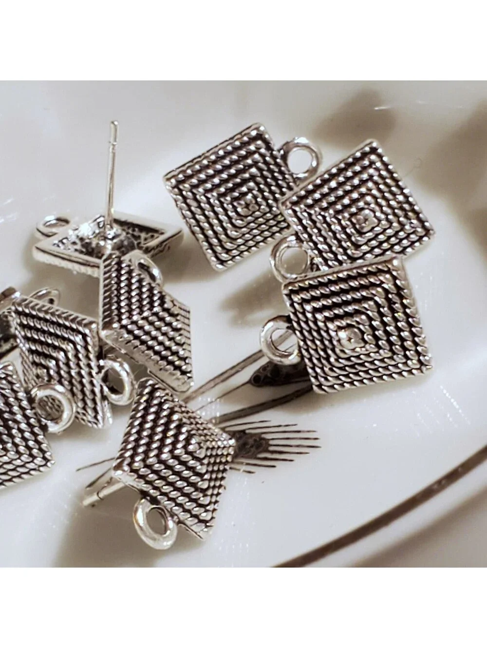 Avant Garde Antique Silver Egyptian Pyramid Dotted Earring Post Findings 2 pcs